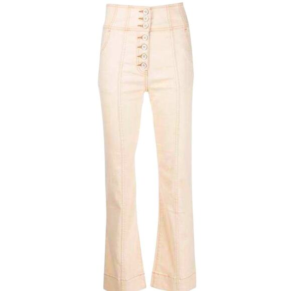 Ulla Johnson “Ellis” Jean, High Waist Cropped Flared Button Front Ecru 25 - Picture 1 of 13